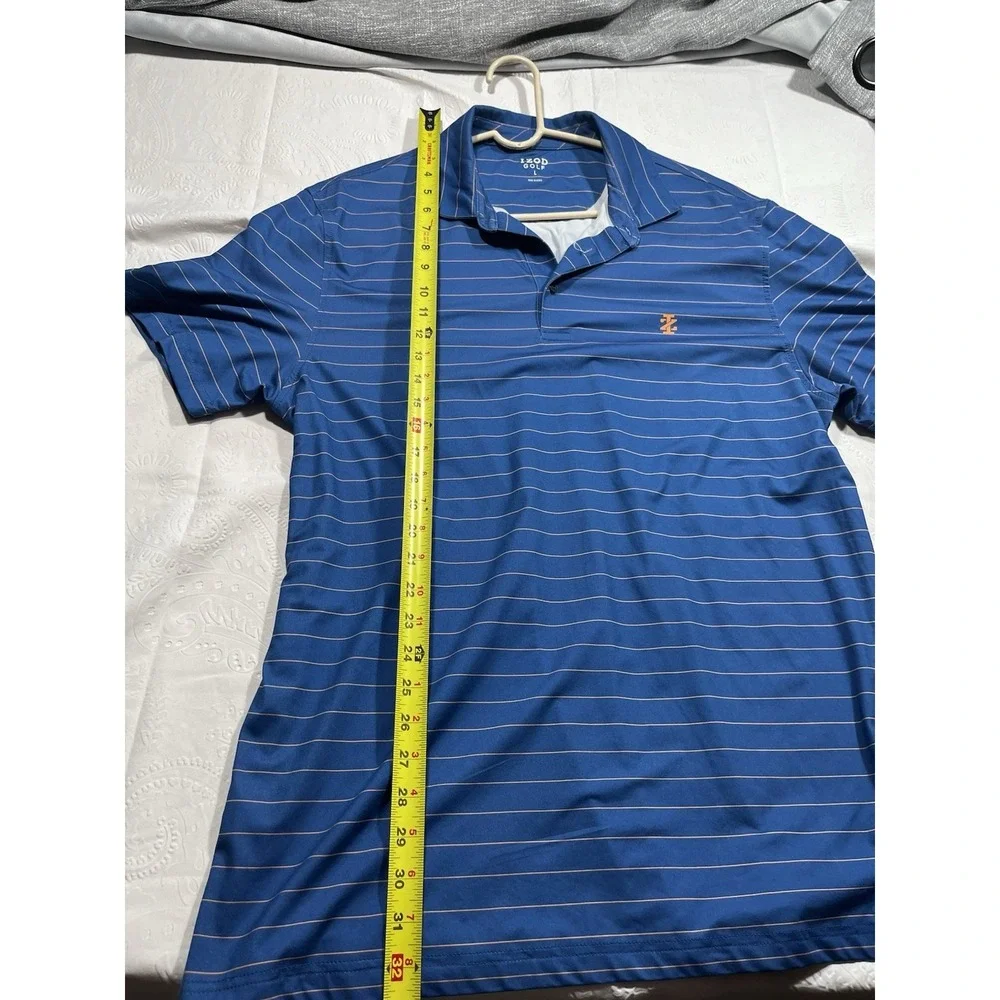 IZOD Golf Men's L Blue Striped Short Sleeve Breathable Polyester Polo Shirt - Picture 4 of 6